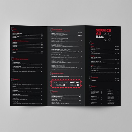 Impression menu dépliant A3 - Café, Bar, Hôtel, Restaurant