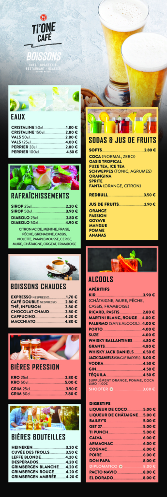 Création carte bar menu restaurant ti one cafe