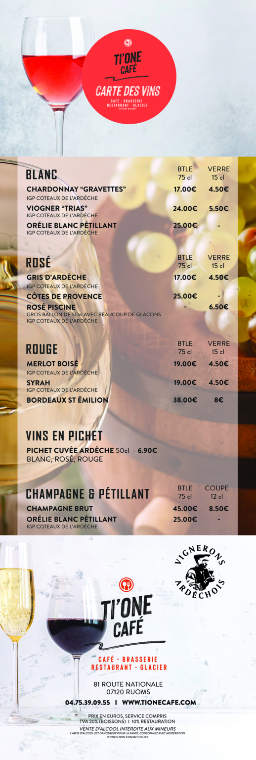 Création de menu et carte boisson : Restaurant Ti'One