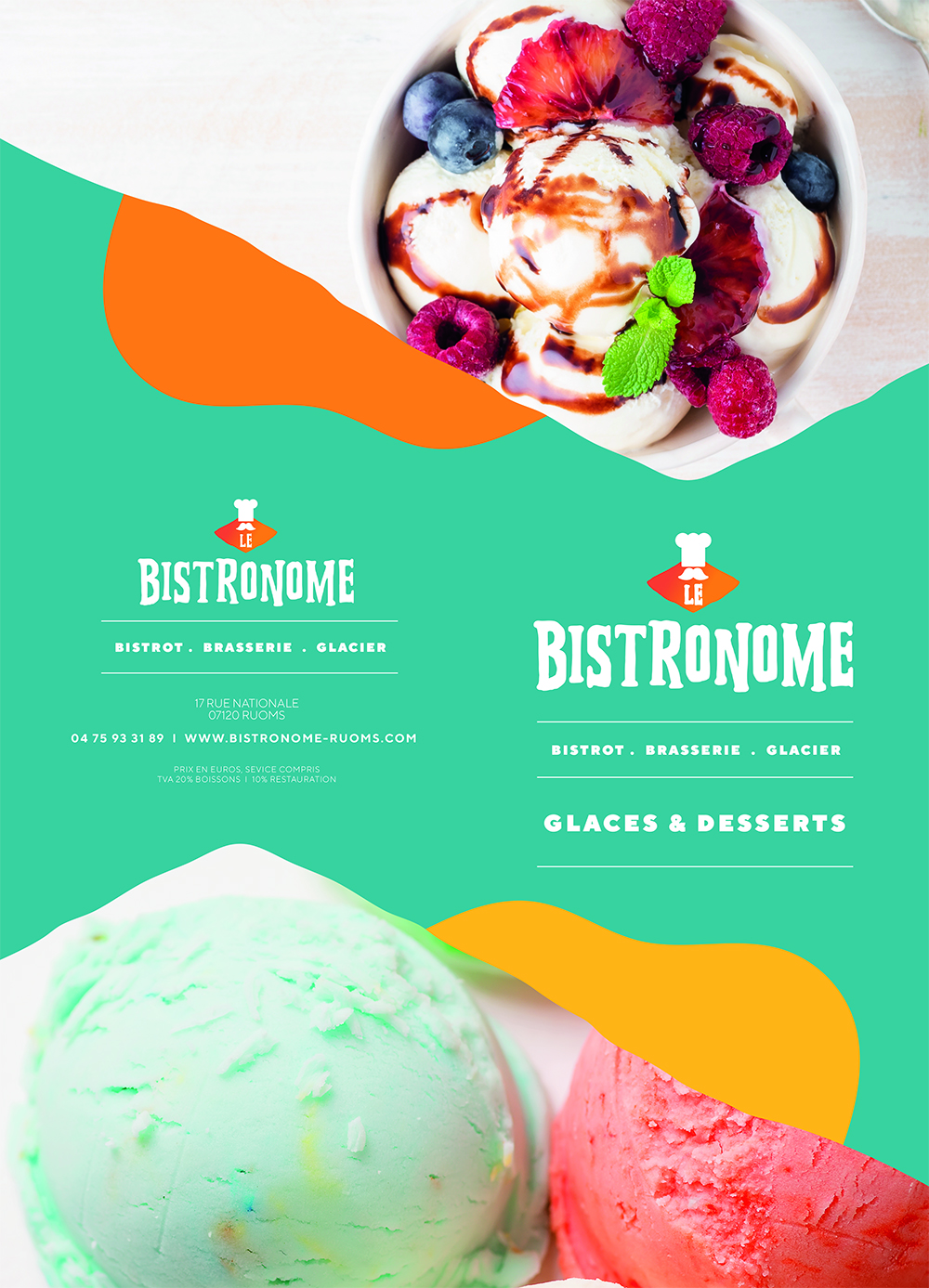 Carte restaurant glaces et desserts le bistronome